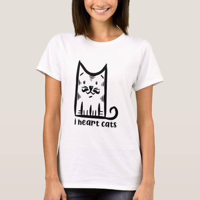 Camiseta Gato com um Bigode Elegante, eu amo gatos (Frente)