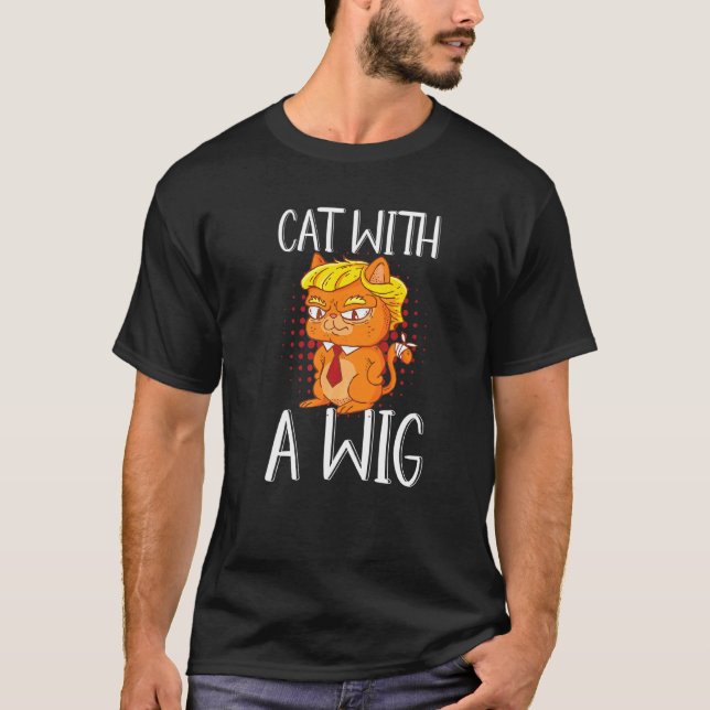 Camiseta Gato Com Uma Peruca Peruca Cabelo Falso (Frente)