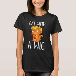 Camiseta Gato Com Uma Peruca Peruca Cabelo Falso