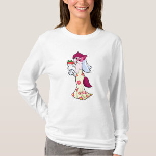 Camiseta Gato com vestido de noiva e buquê de flores