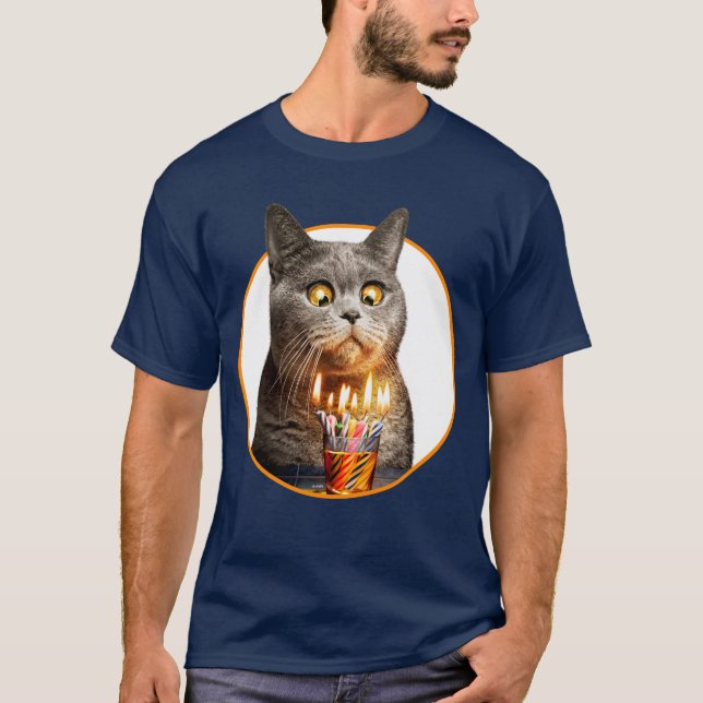 Camiseta Gato Com Vidro De Aniversário (Frente)