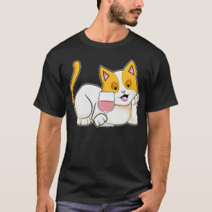 Camiseta Gato com Vidro de Vinho