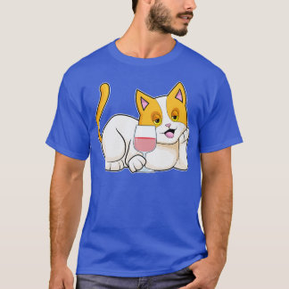 Camiseta Gato com Vidro de Vinho