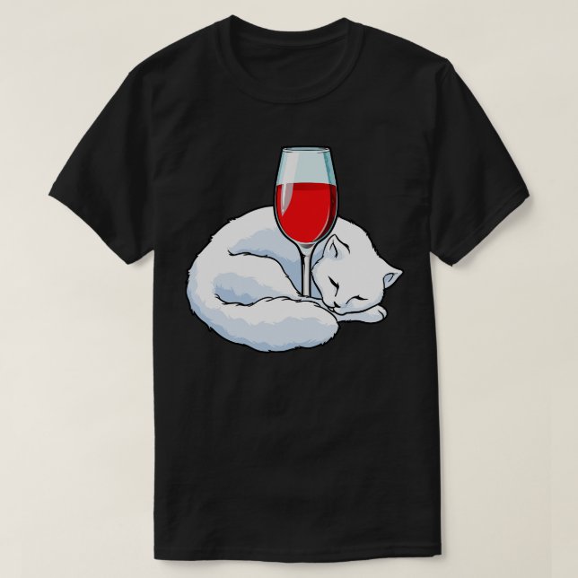 Camiseta Gato Com Vidro De Vinho Vermelho (Frente do Design)