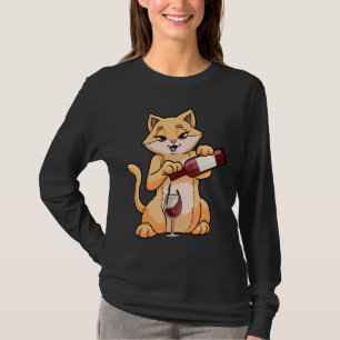 Camiseta Gato Com Vidro E Garrafa De Vinho