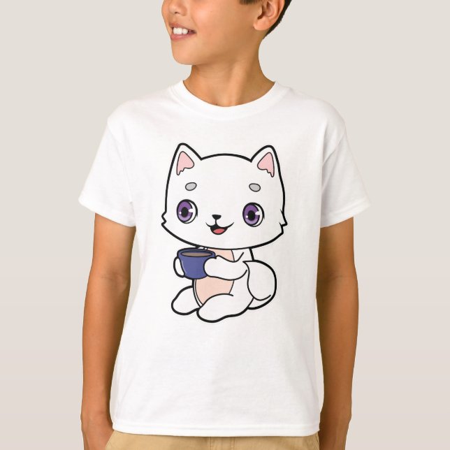 Camiseta Gato com Xícara de Café (Frente)