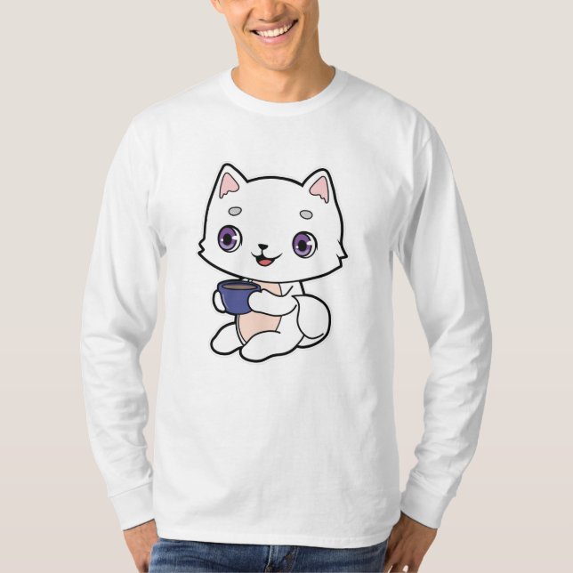 Camiseta Gato com Xícara de Café (Frente)
