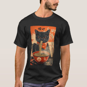 Camiseta Gato Come Ramen Japonês Gráfico Engraçado Kawaii G