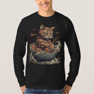 Camiseta gato come Ramen, onda de Kanawaga
