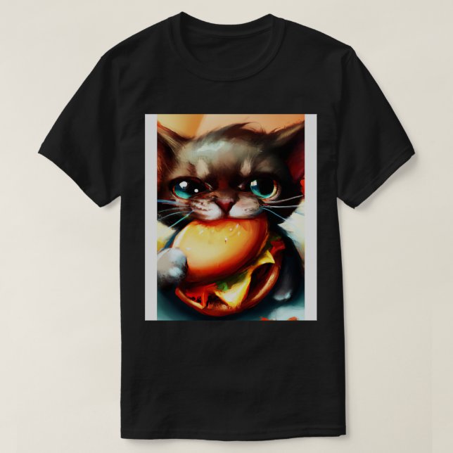 Camiseta Gato comendo Burger (Frente do Design)