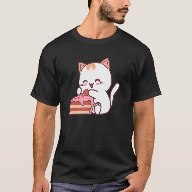 Camiseta Gato Comendo Delicioso Bolo De Doces (Frente)