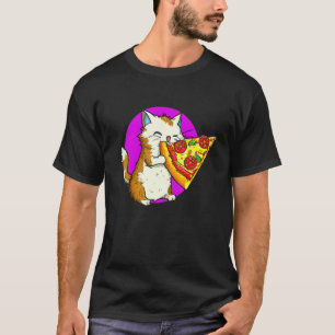 Camiseta Gato Comendo Design de Gato e Pizza