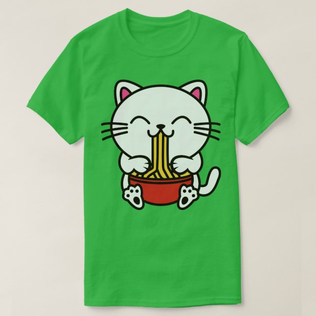 Camiseta Gato Comendo Espaghetti Kawaii (Frente do Design)