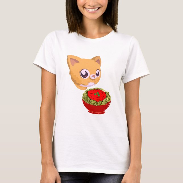 Camiseta Gato comendo espaguete (Frente)
