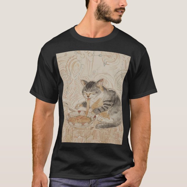 Camiseta Gato comendo macarrão  (Frente)