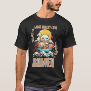 Camiseta Gato Comendo Macarrão Ramen Eu Só Amo Muito Ramen