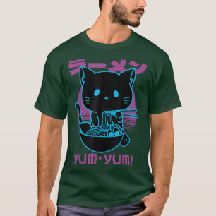 Camiseta Gato Comendo Noodles Japonês Aestésico Ramen Engra