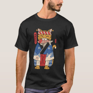 Camiseta Gato Comendo Peixe Arte Japonesa Ukiyo-e Vintage