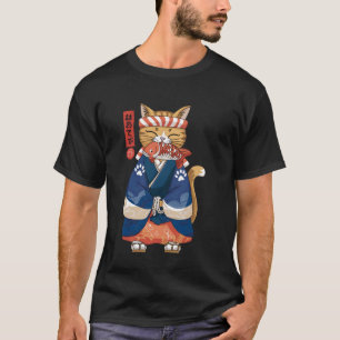 Camiseta Gato Comendo Peixe Arte Japonesa Ukiyo-e Vintage