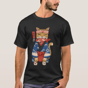 Camiseta Gato Comendo Peixe Arte Japonesa Ukiyo e Vintage