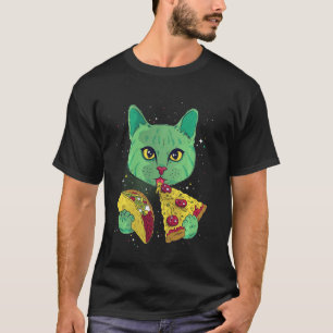 Camiseta Gato Comendo Pizza e Taco no Espaço Presente em Ga