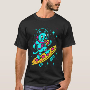 Camiseta Gato Comendo Pizza Espaço Gatinho Galáxia Skate Di