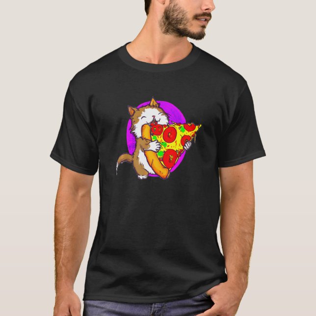 Camiseta Gato Comendo Pizza Gato E Pizza   1 (Frente)