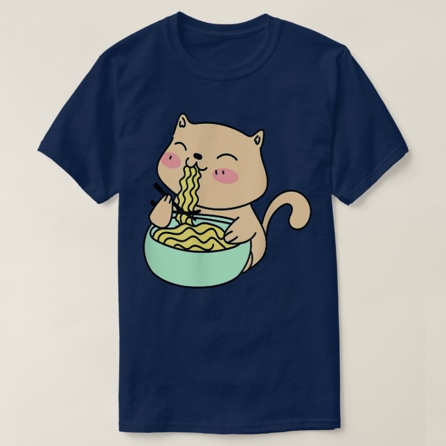Camiseta Gato Comendo Ramen  (Frente do Design)