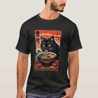 Camiseta Gato Comendo Ramen, Amante de Gatos, Estilo Japonê