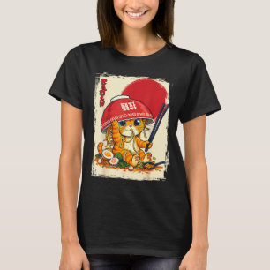 Camiseta Gato Comendo Ramen Amante de Macarrão Japonês Kawa