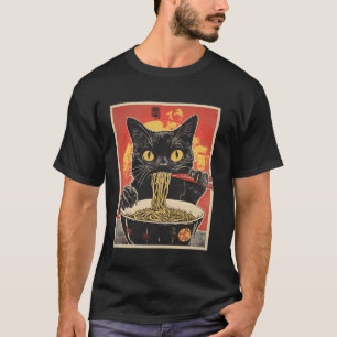 Camiseta Gato Comendo Ramen Arte Pop Japonesa Vintage Macar