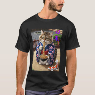 Camiseta Gato Comendo Ramen - Design Japonês Único & Fofo