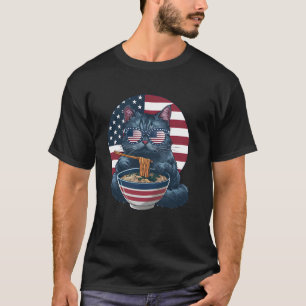Camiseta Gato Comendo Ramen Gato Engraçado Óculos de Sol Ba