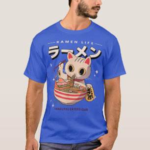 Camiseta Gato Comendo Ramen Japonês Fofo Kawaii Anime Tee