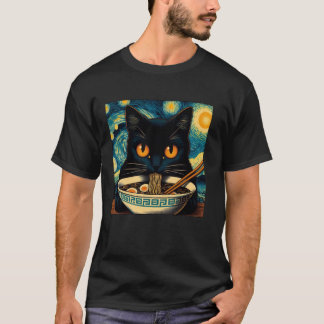 Camiseta Gato Comendo Ramen, Noite Estrelada Van Gogh, Aman