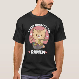 Camiseta Gato Comendo Ramen Noodle Mulheres Adolescentes Ga