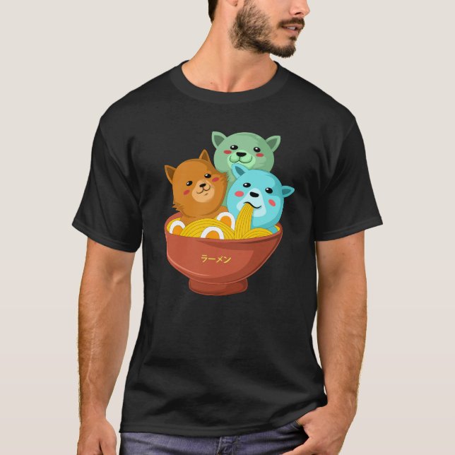 Camiseta gato comendo ramen noodles japonês (Frente)