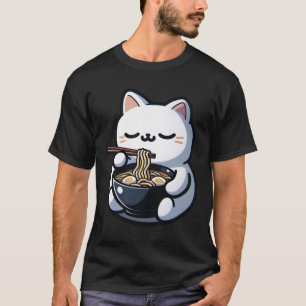 Camiseta Gato Comendo Ramen Noodles Kawaii Anime Corte Japo
