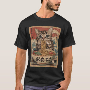 Camiseta Gato Comendo Ramen Noodles Kawaii Anime Manga Japa