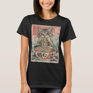 Camiseta Gato Comendo Ramen Noodles Kawaii Anime Manga Japa