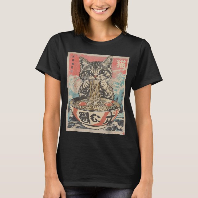 Camiseta Gato Comendo Ramen Noodles Kawaii Anime Manga Japa (Frente)