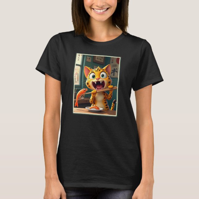 Camiseta Gato Comendo Sushi (Frente)