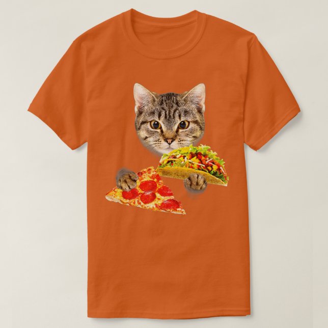 Camiseta Gato Comendo Taco e Pizza Engraçado Gatinho de Zan (Frente do Design)