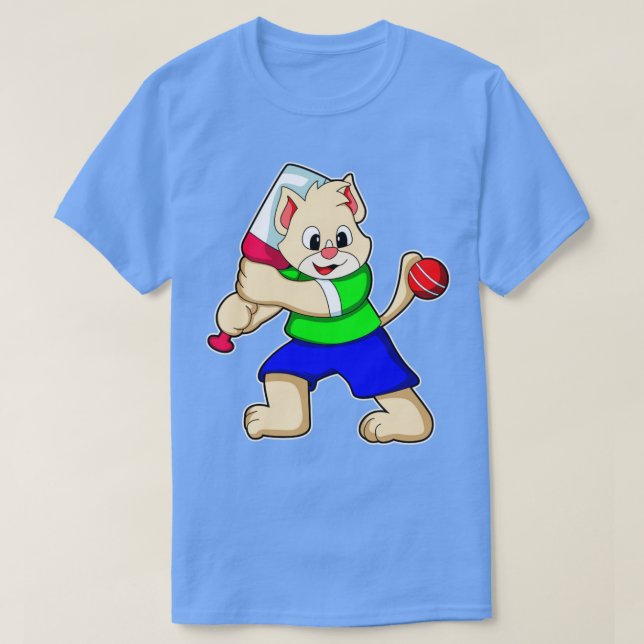 Camiseta Gato como Batsman e morcego de críquete (Frente do Design)