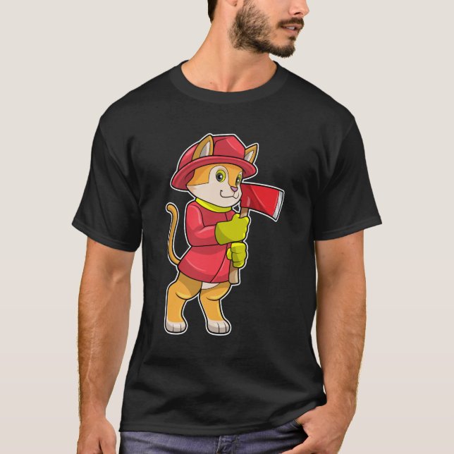 Camiseta Gato como Bombeiro com Ax (Frente)