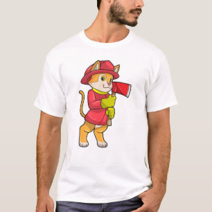 Camiseta Gato como Bombeiro com Ax