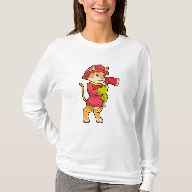 Camiseta Gato como Bombeiro com Ax (Frente)
