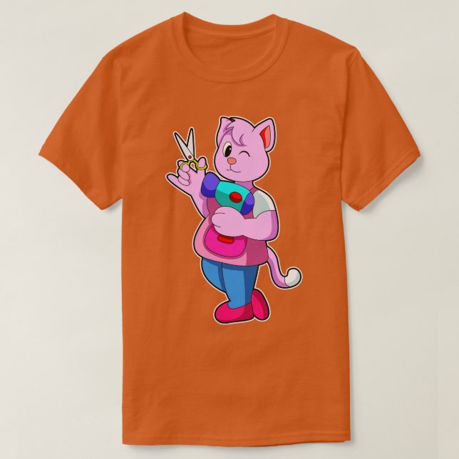 Camiseta Gato como cabeleireiro com secador de cabelo com t (Frente do Design)