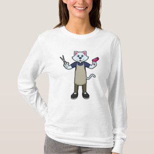 Camiseta Gato como cabeleireiro com tesoura e secador de ca