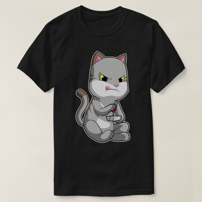 Camiseta Gato como com Controles (Frente do Design)